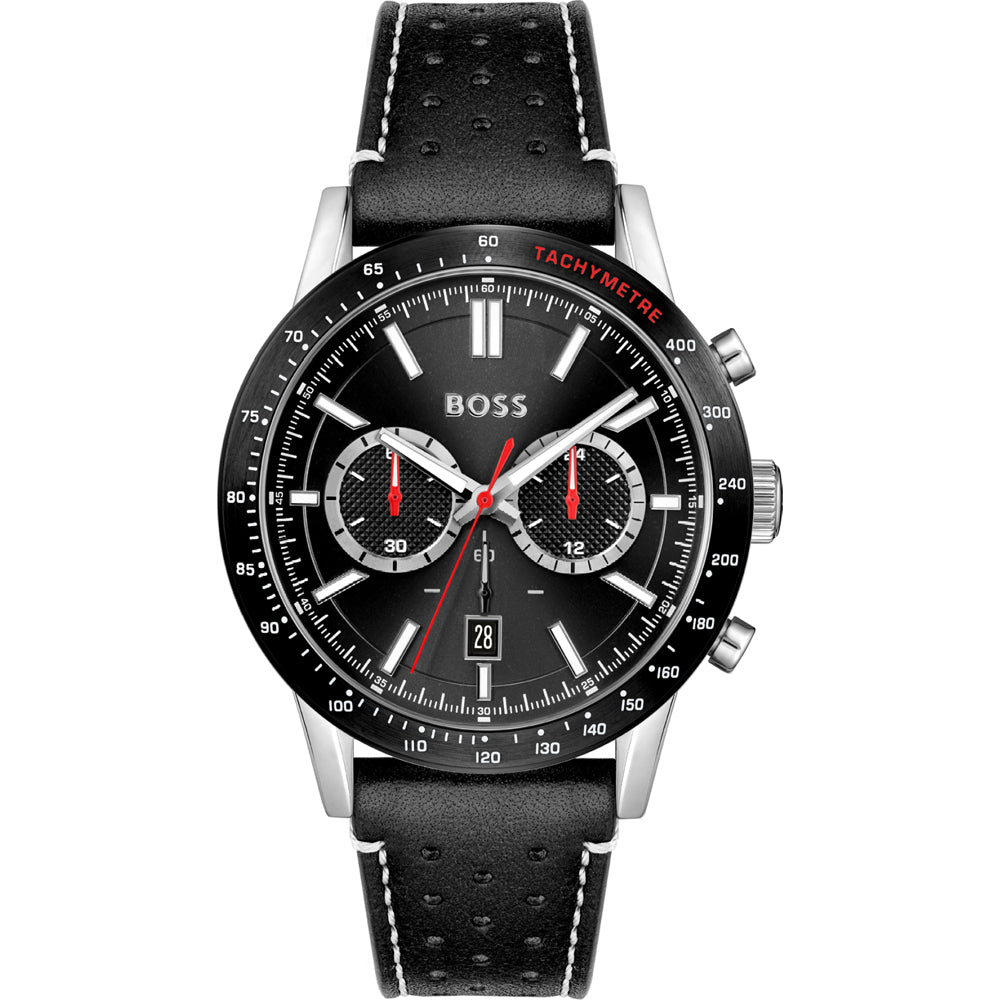 Buy Hugo Boss Allure Chronograph Black Dial Black Leather Strap Mens Watch 45mm 5atm - 1513920 in Pakistan