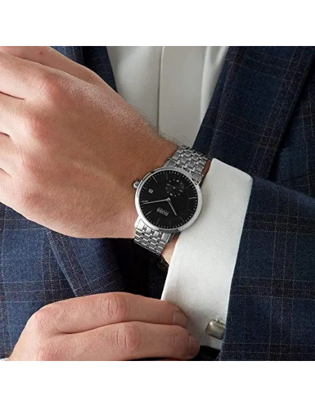 Buy Hugo Boss Mens Chronograph Quartz Silver Stainless Steel Black Dial 40mm Watch - 1513641 in Pakistan