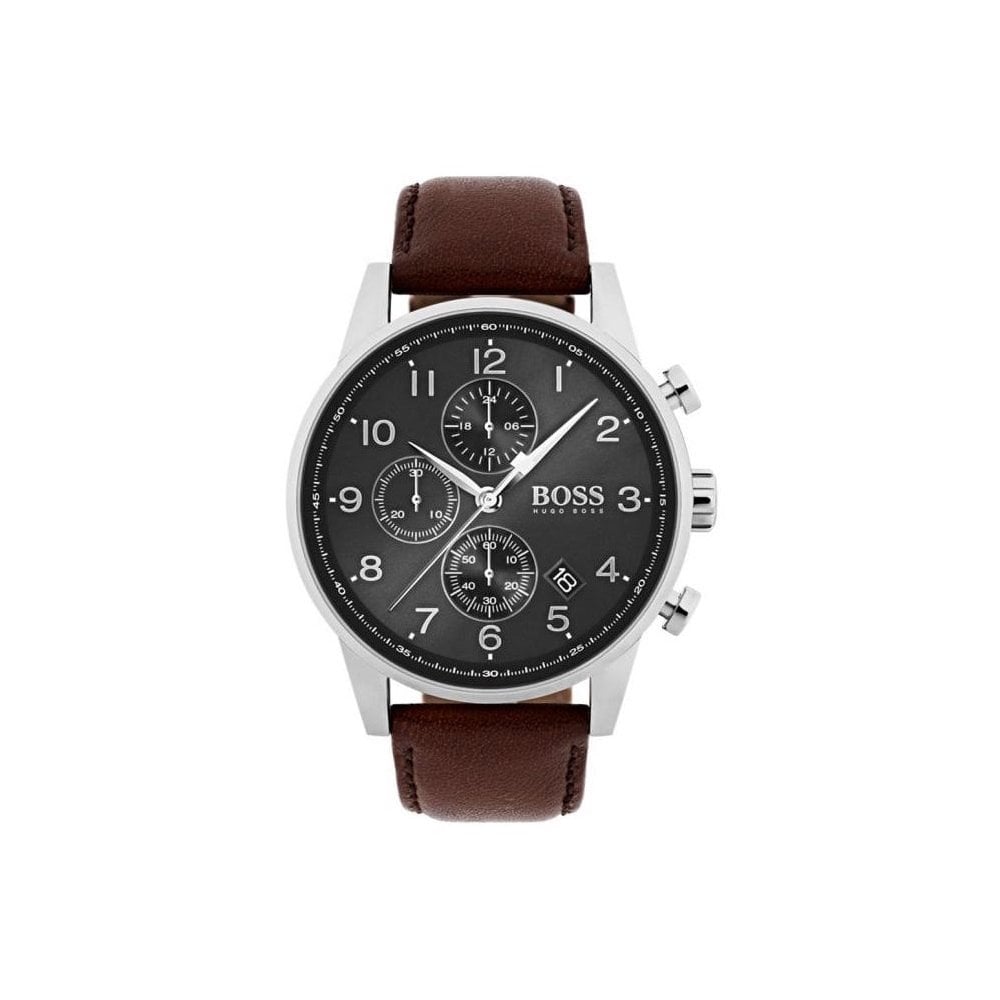 Buy Hugo Boss Mens Quartz Brown Leather Strap Black Dial 44mm Watch - 1513494 in Pakistan