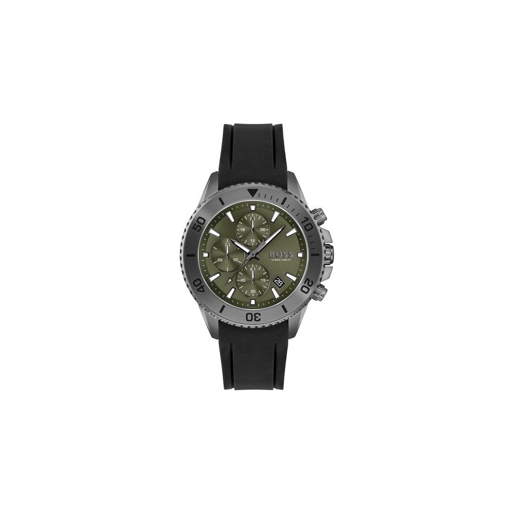 Buy Hugo Boss Gents Stainless Steel Case With Black Silicon Rubber Strap And Green Chronograph Dial Watch - 1513967 in Pakistan