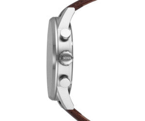 Buy Hugo Boss Mens Quartz Brown Leather Strap Silver Dial 44mm Watch - 1513495 in Pakistan