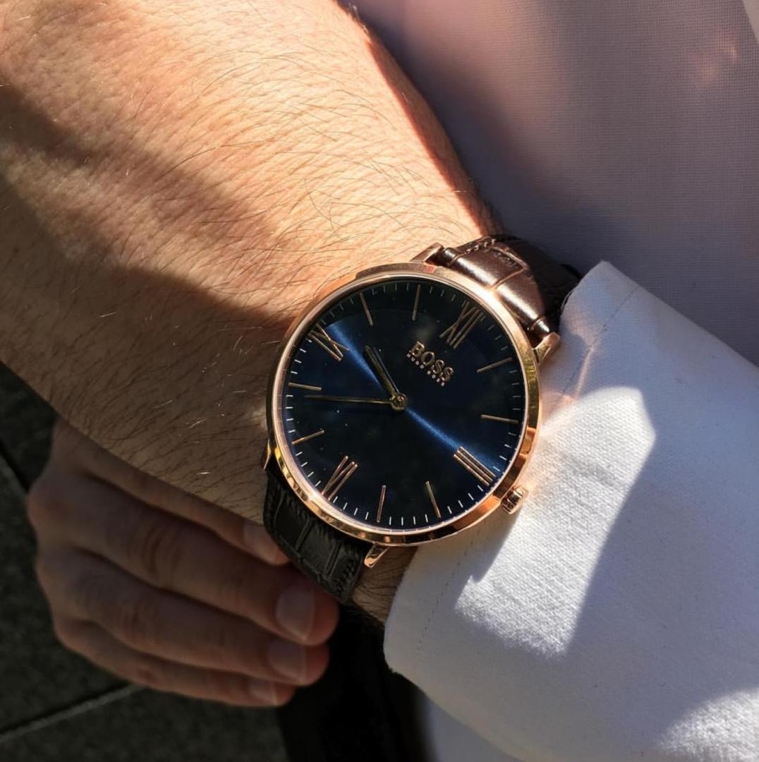 Buy Hugo Boss Mens Quartz Brown Leather Strap Navy Blue Dial 40mm Watch - 1513458 in Pakistan