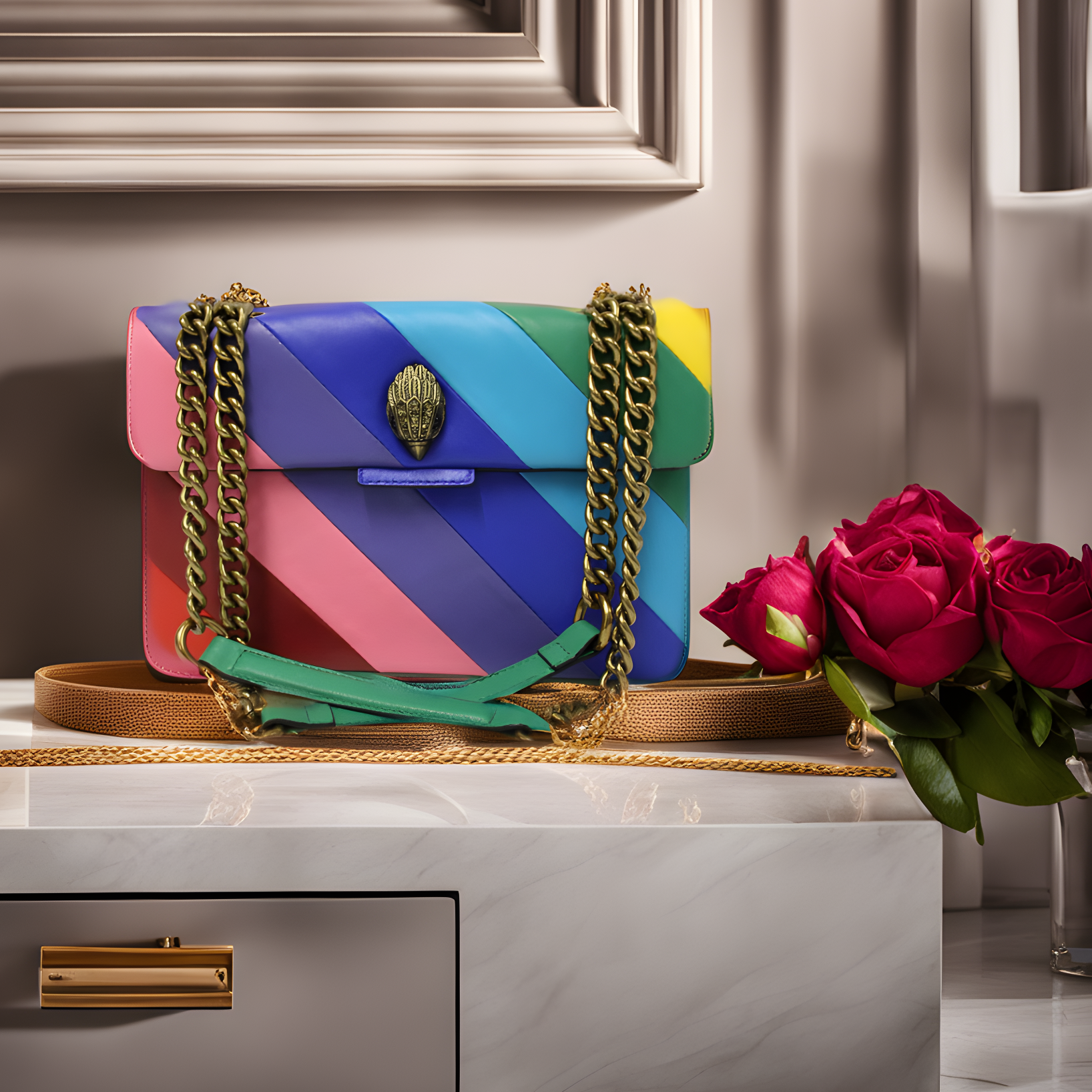 Buy Kurt Geiger London Kensington Leather Shoulder Bag Medium - Rainbow in Pakistan