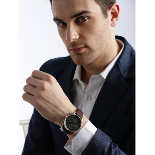 Buy Hugo Boss Mens Quartz Brown Leather Strap Black Dial 44mm Watch - 1513494 in Pakistan