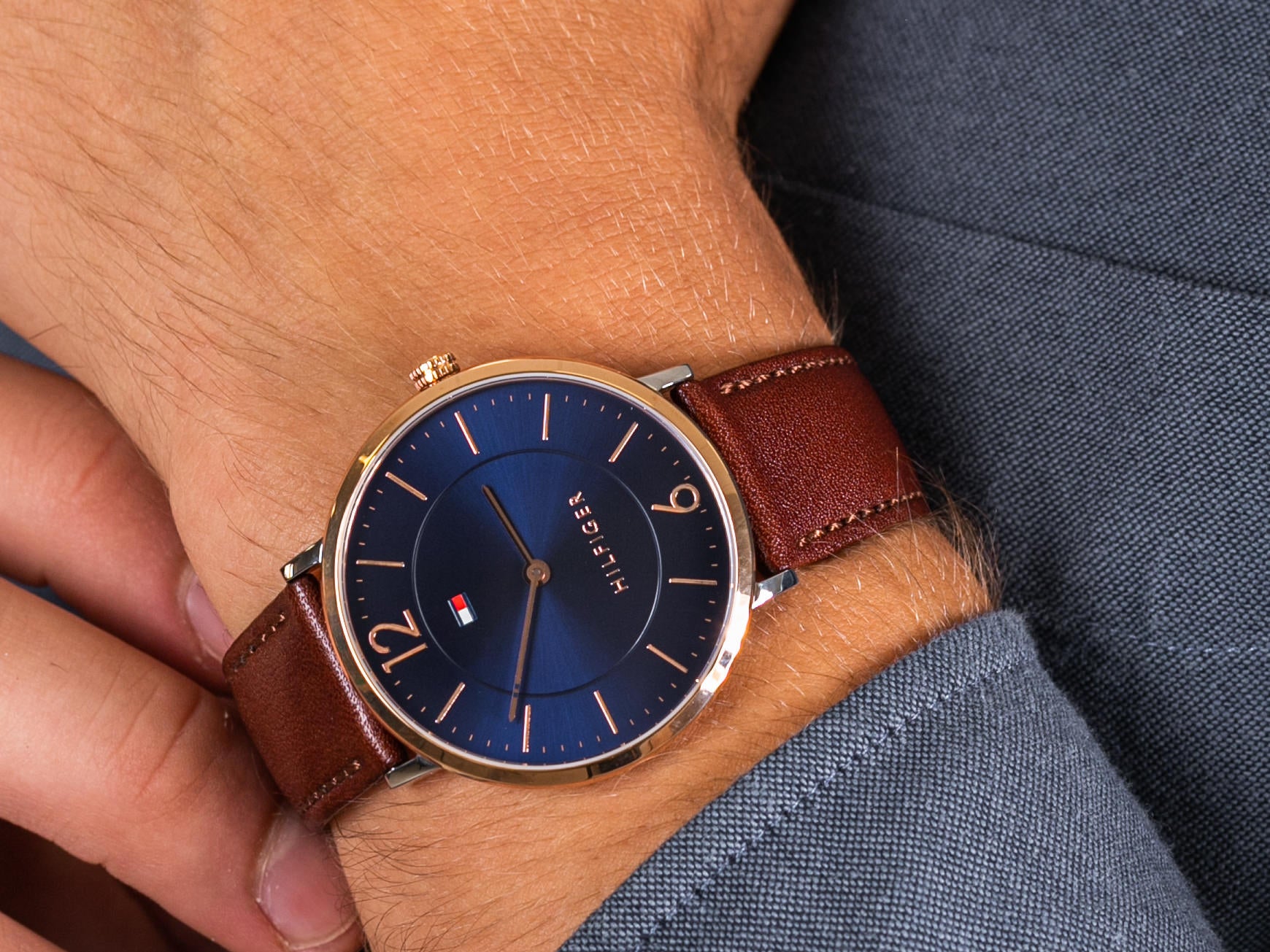 Buy Tommy Hilfiger James Blue Dial Brown Leather Strap Watch for Men - 1710354 in Pakistan