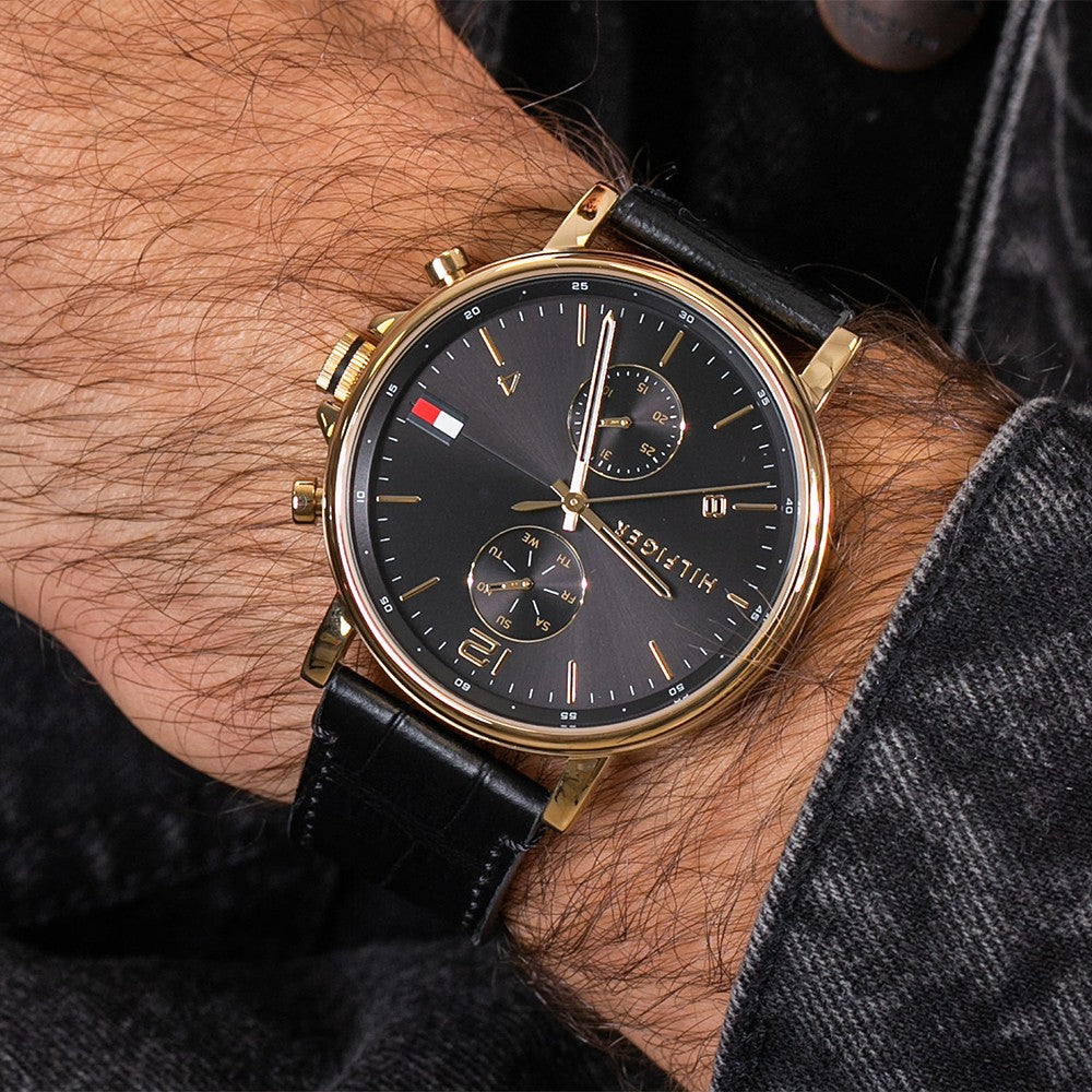Buy Tommy Hilfiger Mens Quartz Leather Strap Black Dial 44mm Watch - 1710417 in Pakistan