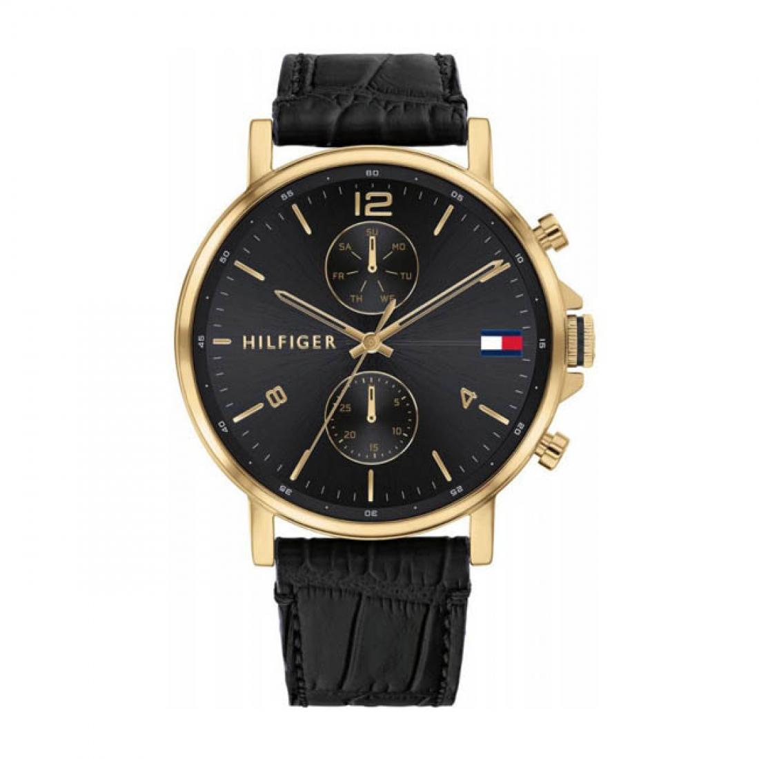 Buy Tommy Hilfiger Mens Quartz Leather Strap Black Dial 44mm Watch - 1710417 in Pakistan