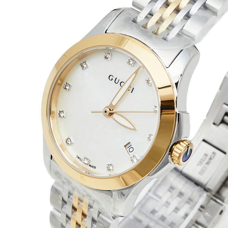 Buy Gucci G Timeless Mother of Pearl Dial Two Tone Steel Strap Watch for Women - YA126513 in Pakistan