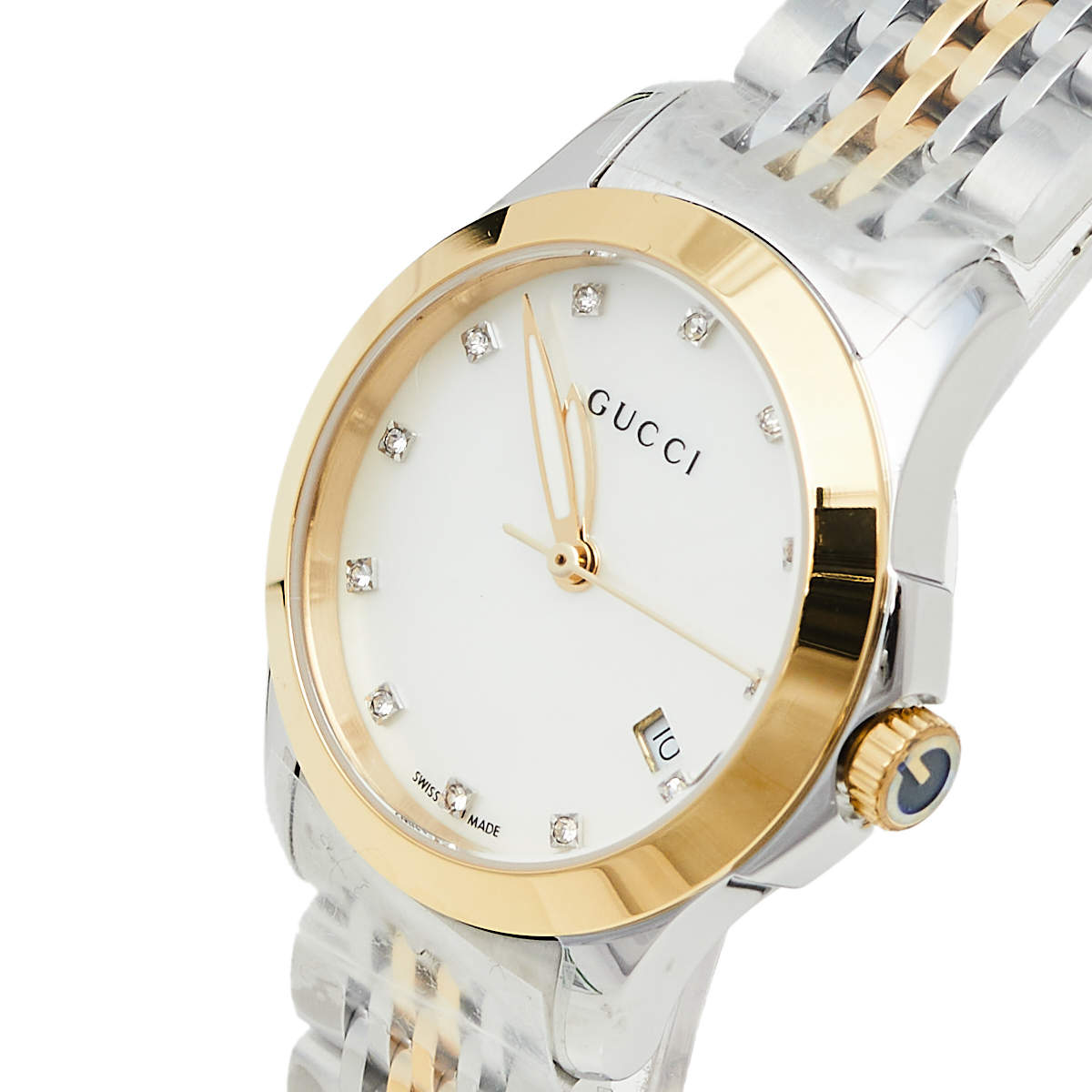 Buy Gucci G Timeless Mother of Pearl Dial Two Tone Steel Strap Watch for Women - YA126513 in Pakistan