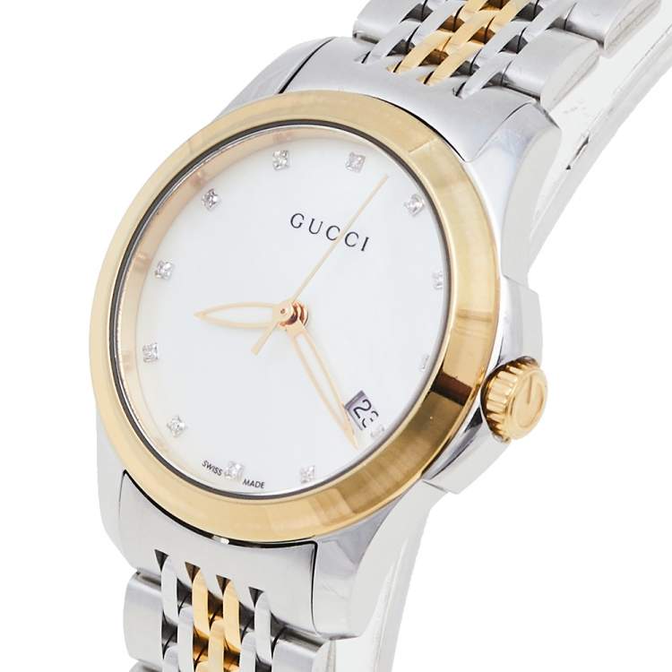 Buy Gucci G Timeless Mother of Pearl Dial Two Tone Steel Strap Watch for Women - YA126513 in Pakistan