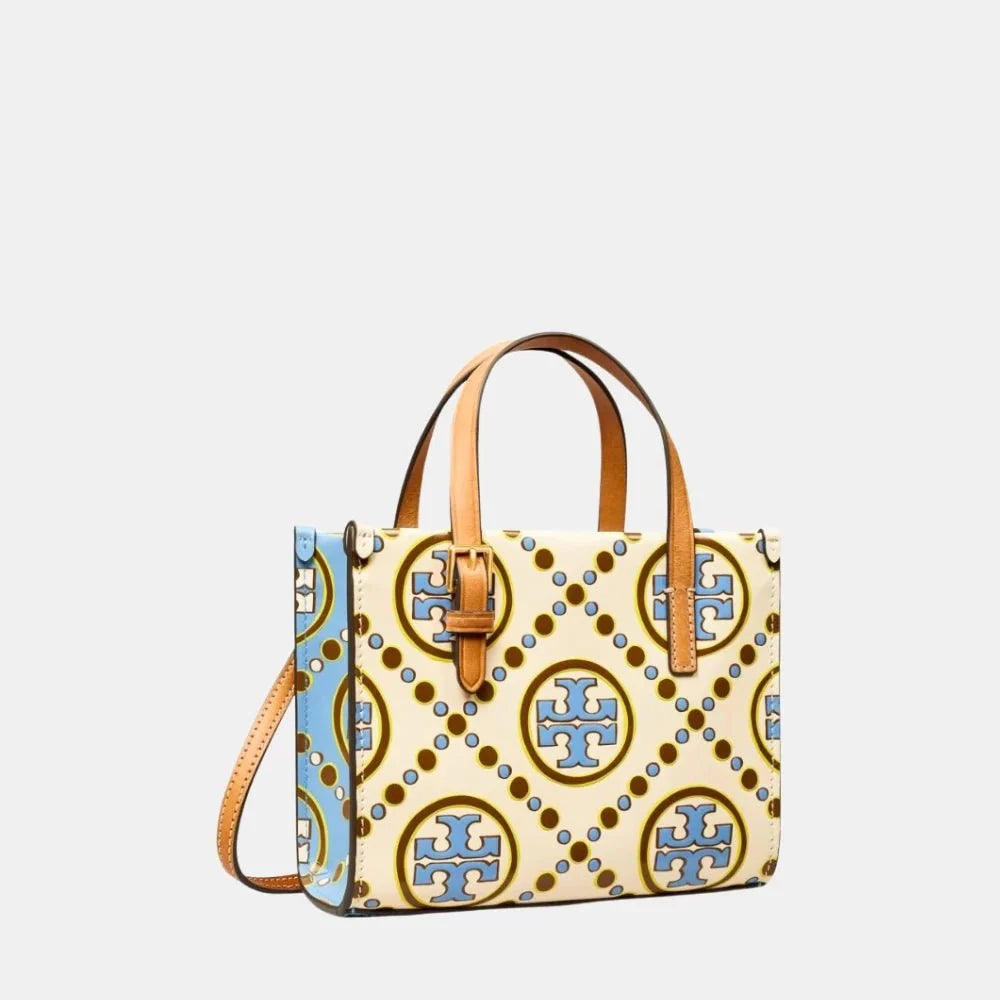 Buy Tory Burch Mini T Monogram Contrast Embossed Square Tote (New Ivory/Dauphin Blue) in Pakistan