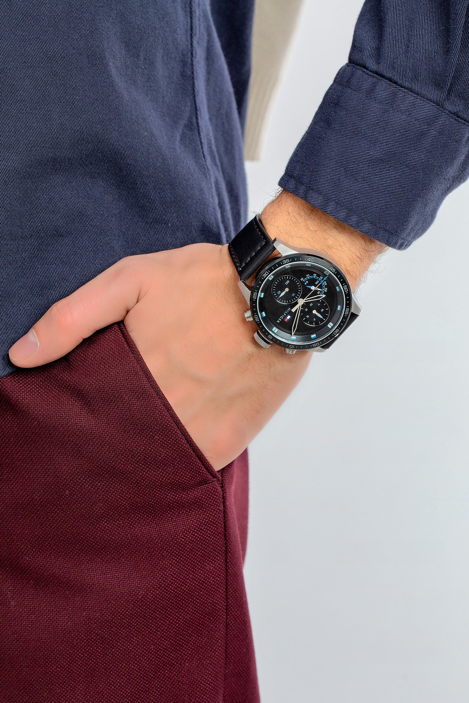 Buy Tommy Hilfiger Mens Quartz Leather Strap Black Dial 46mm Watch - 1791810 in Pakistan