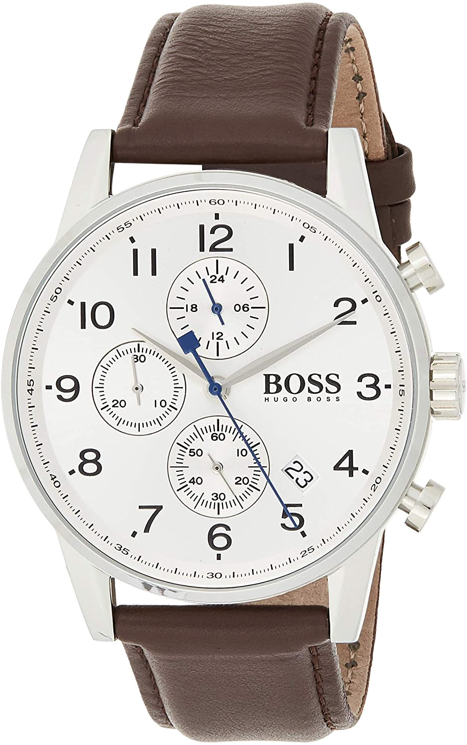 Buy Hugo Boss Mens Quartz Brown Leather Strap Silver Dial 44mm Watch - 1513495 in Pakistan