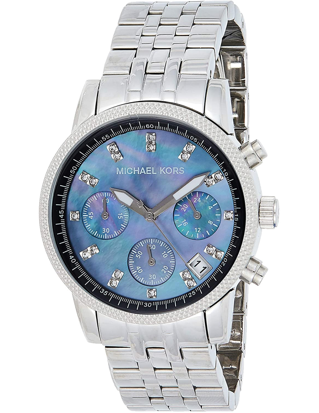 Buy Michael Kors Jet Set Blue Mother of Pearl Dial Silver Steel Strap Watch for Women - MK5021 in Pakistan