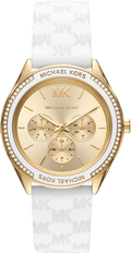 Buy Michael Kors Jessa Gold Dial with Diamonds White Leather Strap Watch for Women - MK7267 in Pakistan