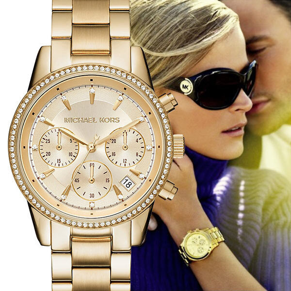 Buy Michael Kors Ritz Chronograph Gold Dial Gold Steel Strap Watch for Women - MK6356 in Pakistan
