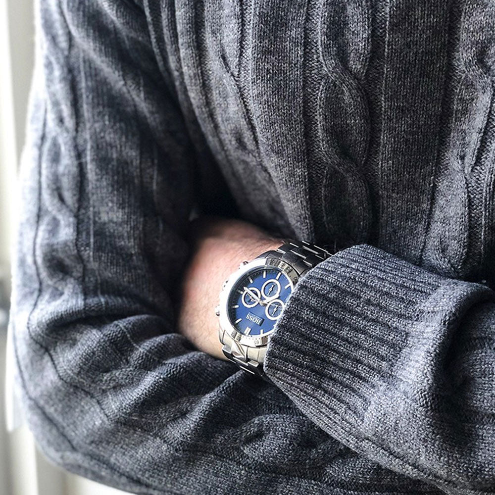 Buy Hugo Boss Mens Chronograph Quartz Stainless Steel Blue Dial 46mm Watch - 1512963 in Pakistan
