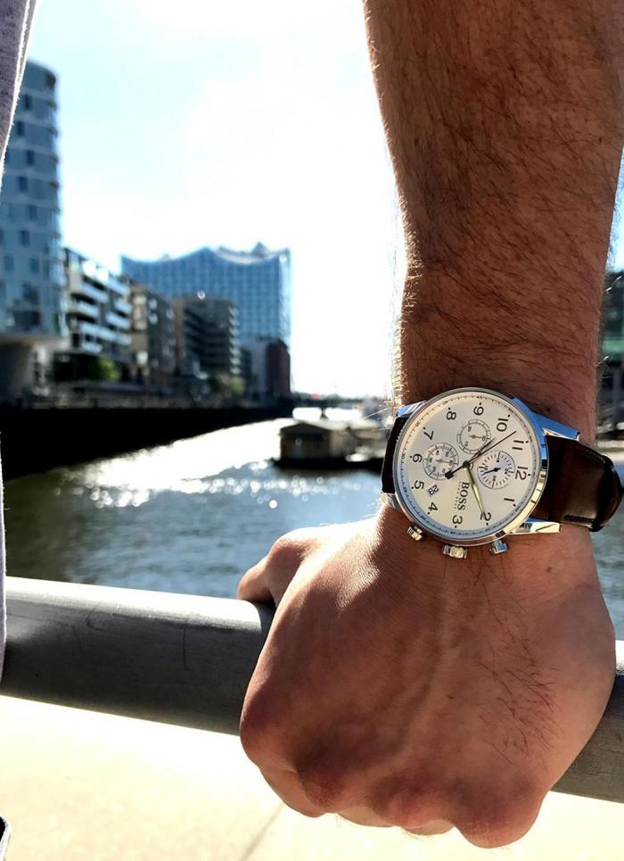 Buy Hugo Boss Mens Quartz Brown Leather Strap Silver Dial 44mm Watch - 1513495 in Pakistan