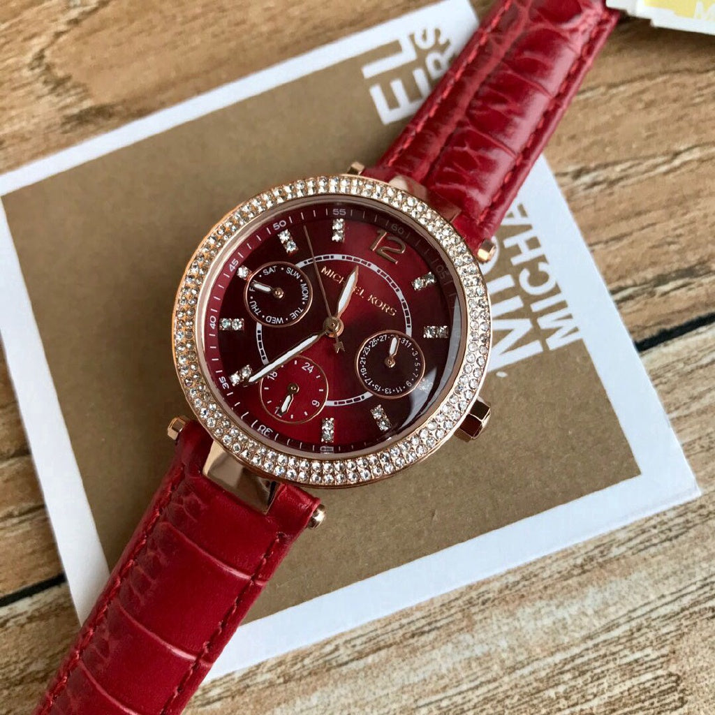 Buy Michael Kors Mini Parker Red Dial Red Leather Strap Ladies Watch - Mk6451 in Pakistan