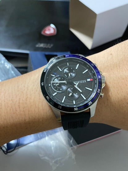 Buy Tommy Hilfiger Mens Quartz Silicone Strap Black Dial 46mm Watch - 1791724 in Pakistan