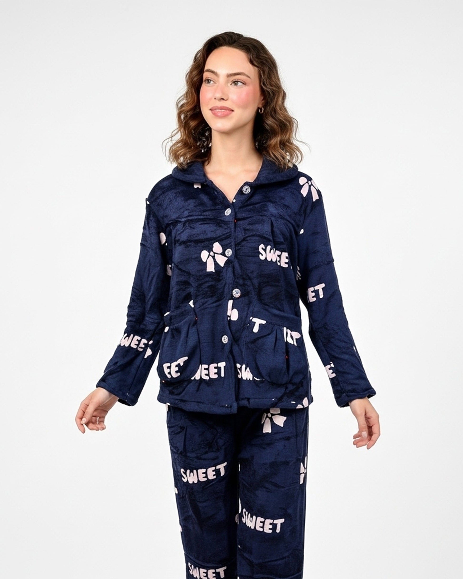 Buy Sajiero Fleece Pajama Suit - Night Petal in Pakistan