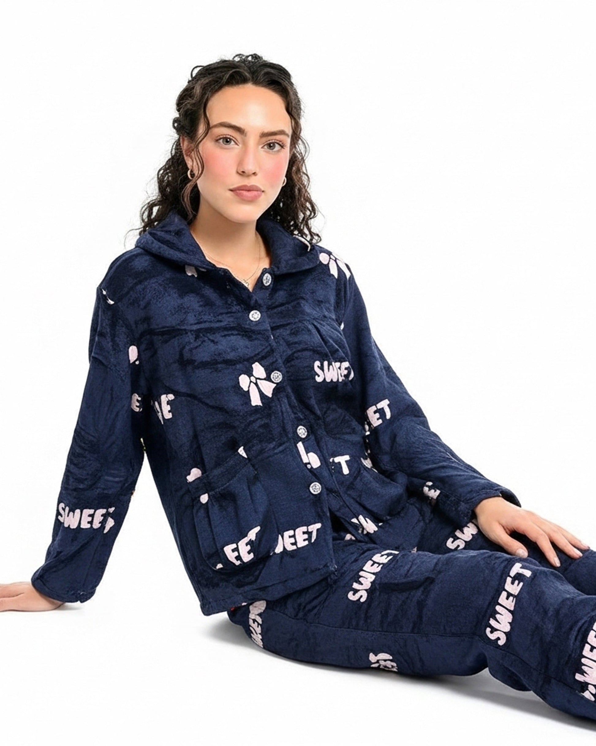 Buy Sajiero Fleece Pajama Suit - Night Petal in Pakistan