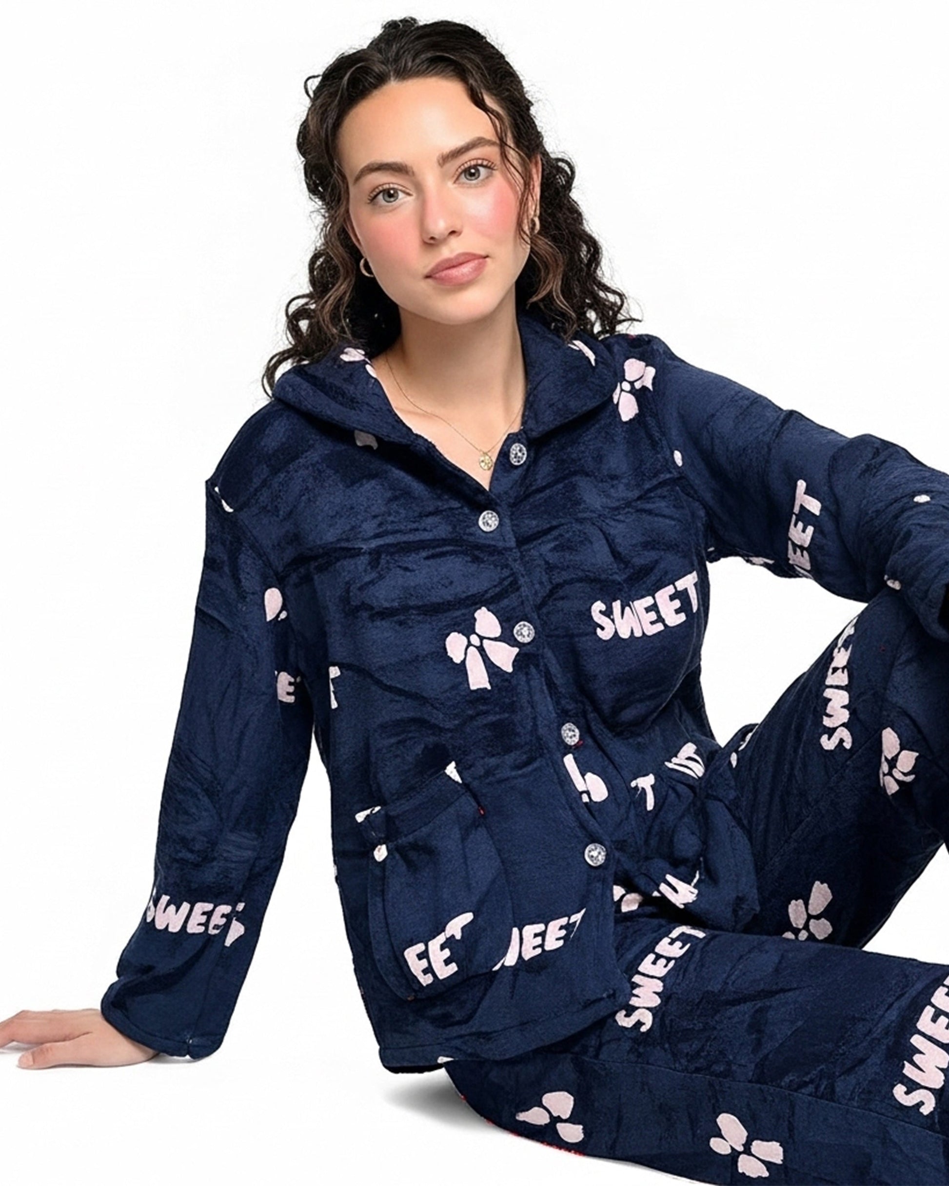 Buy Sajiero Fleece Pajama Suit - Night Petal in Pakistan