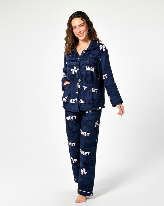 Buy Sajiero Fleece Pajama Suit - Night Petal in Pakistan