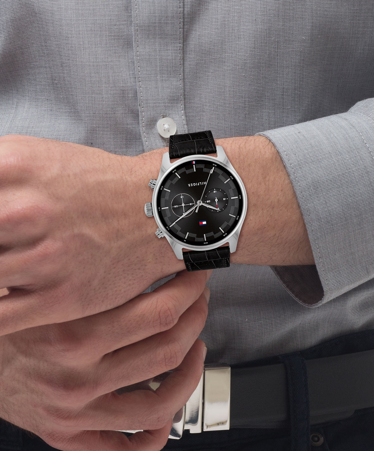 Buy Tommy Hilfiger Grey Dial Black Leather Strap Watch for Men - 1710424 in Pakistan