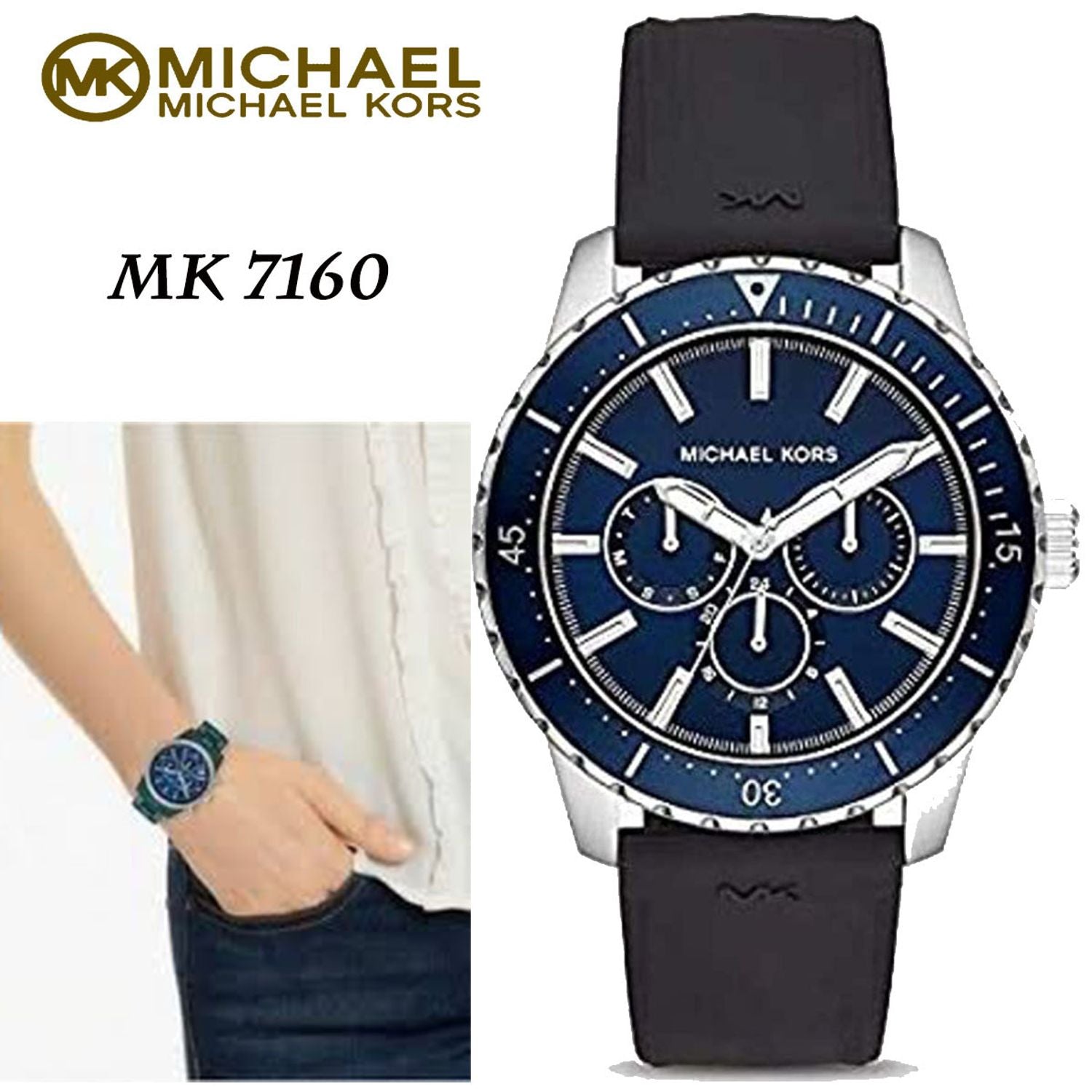 Buy Michael Kors Mens Silicone Strap Blue Dial 44mm Watch - Mk7160 in Pakistan