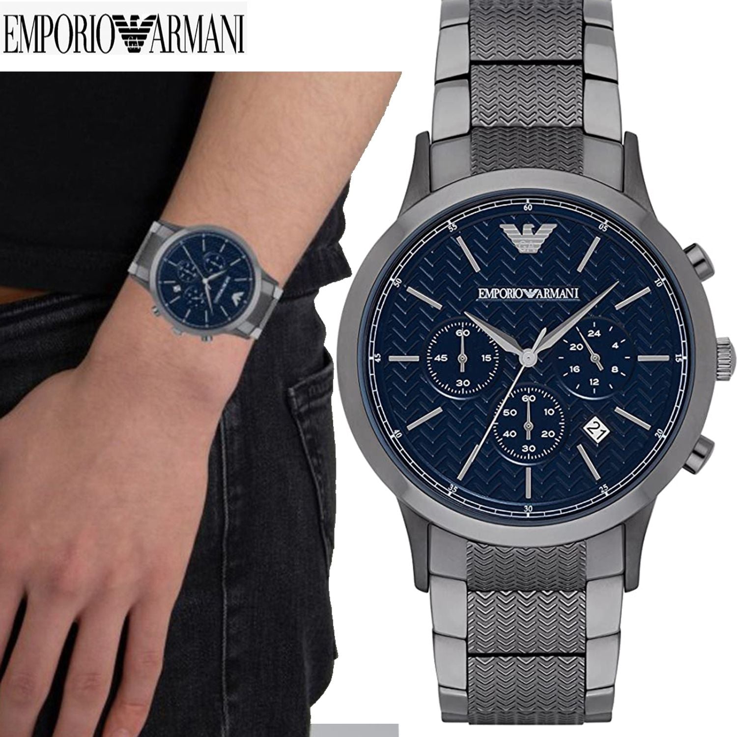Buy Emporio Armani Renato Black Dial Black Steel Strap Watch for Men - AR2505 in Pakistan