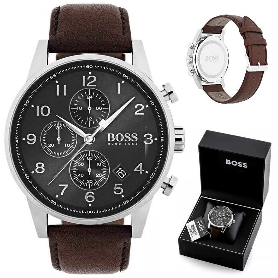 Buy Hugo Boss Mens Quartz Brown Leather Strap Black Dial 44mm Watch - 1513494 in Pakistan