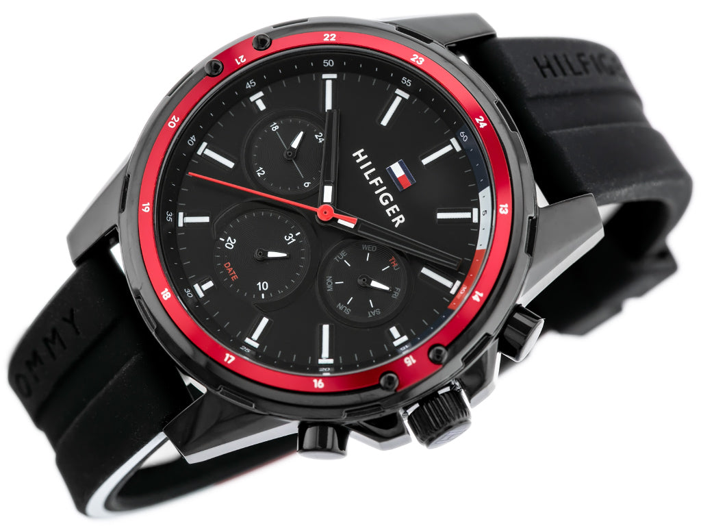 Buy Tommy Hilfiger Mens Quartz Silicone Strap Black Dial 45mm Watch - 1791793 in Pakistan