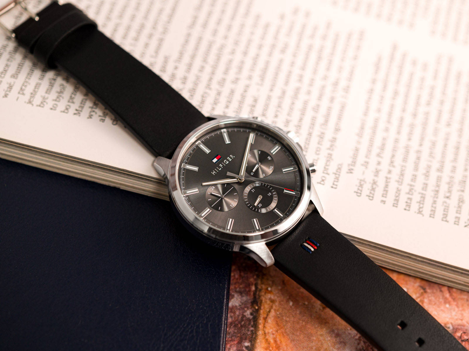 Buy Tommy Hilfiger Mens Quartz Black Leather Strap Grey Dial 44mm Watch - 1710495 in Pakistan