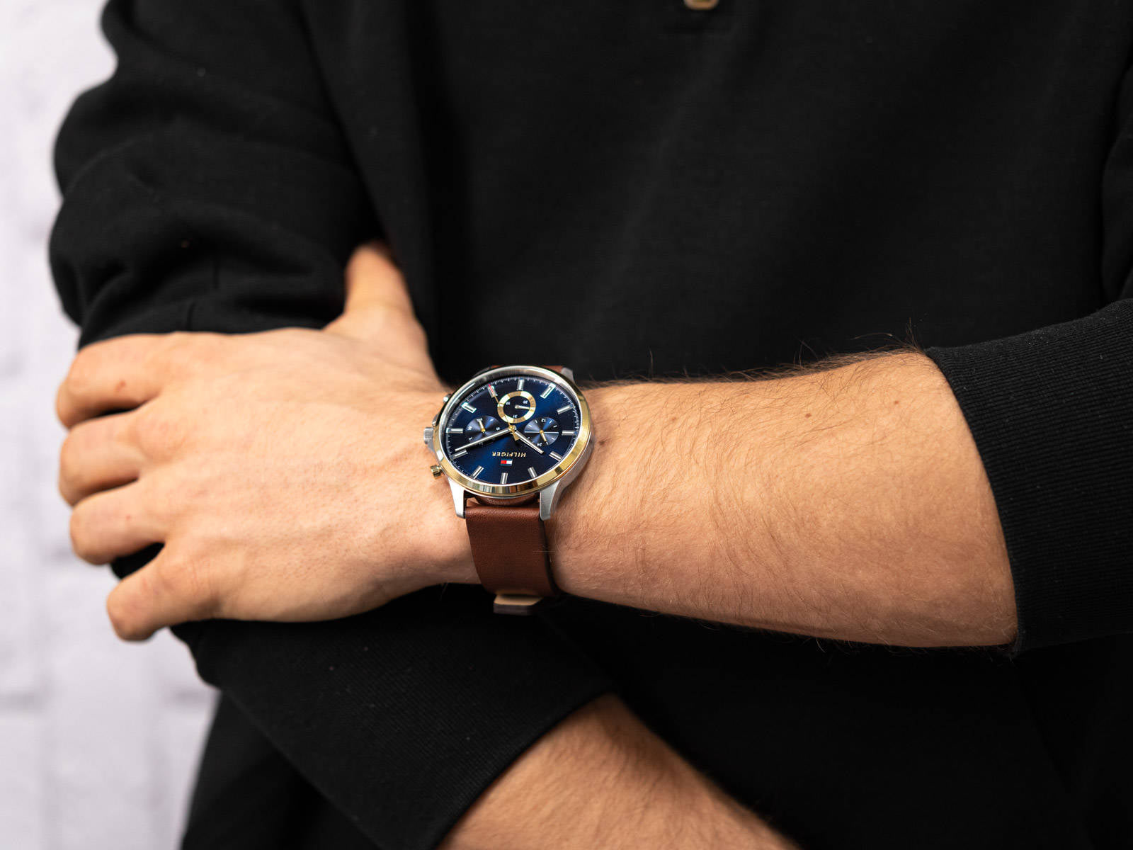 Buy Tommy Hilfiger Mens Quartz Brown Leather Strap Blue Dial 44mm Watch - 1710496 in Pakistan