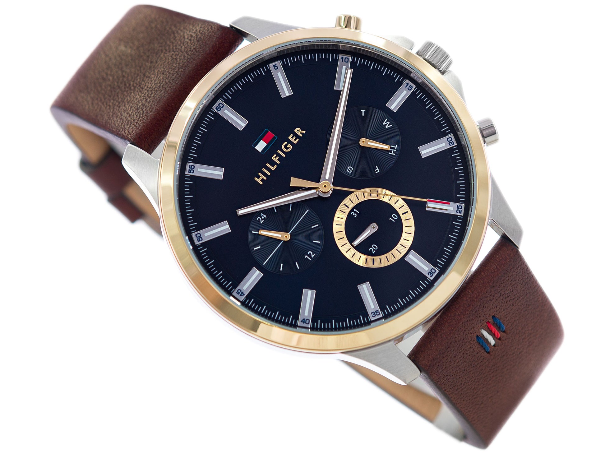 Buy Tommy Hilfiger Mens Quartz Brown Leather Strap Blue Dial 44mm Watch - 1710496 in Pakistan