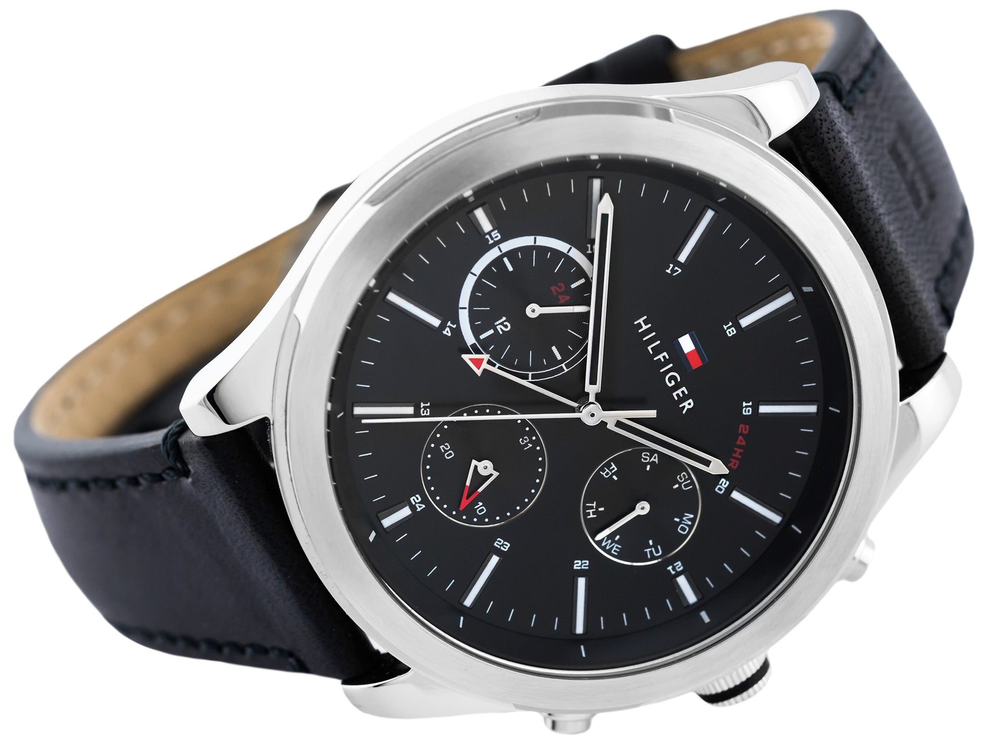 Buy Tommy Hilfiger Mens Quartz Black Leather Strap Black Dial 44mm Watch - 1791740 in Pakistan