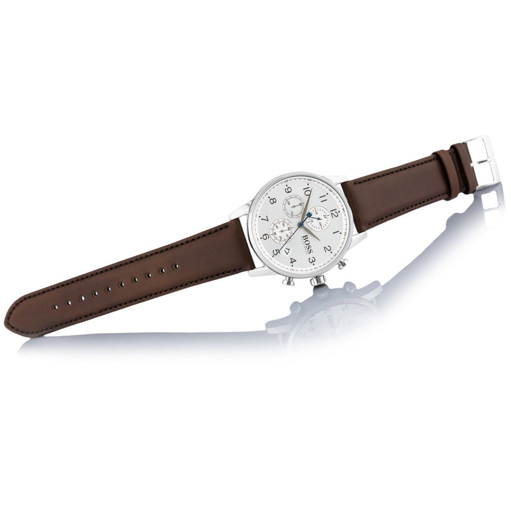Buy Hugo Boss Mens Quartz Brown Leather Strap Silver Dial 44mm Watch - 1513495 in Pakistan