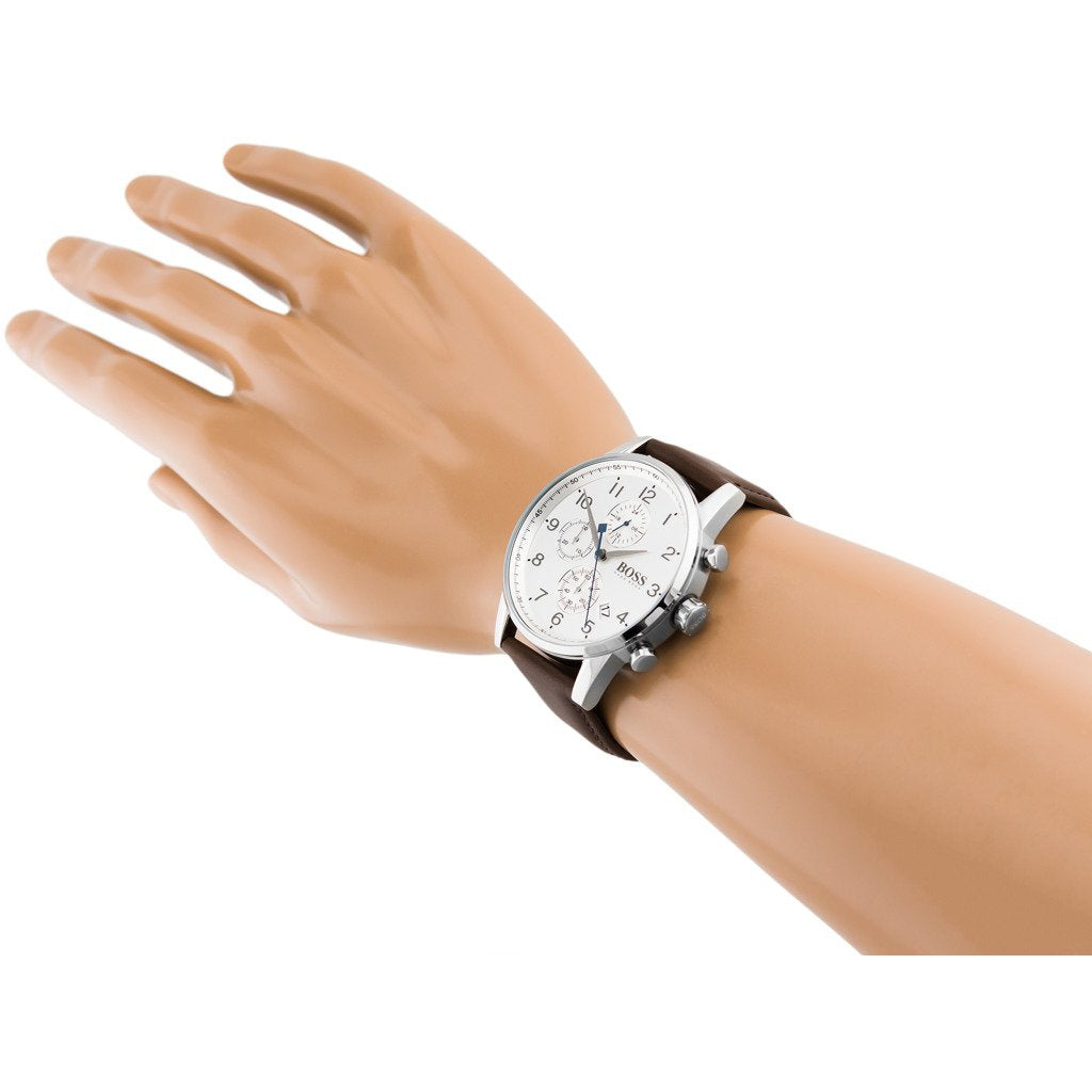 Buy Hugo Boss Mens Quartz Brown Leather Strap Silver Dial 44mm Watch - 1513495 in Pakistan