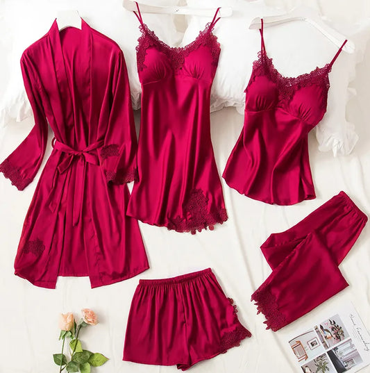 Buy Florea | 5pcs LONG SILK NIGHTY SET in Pakistan