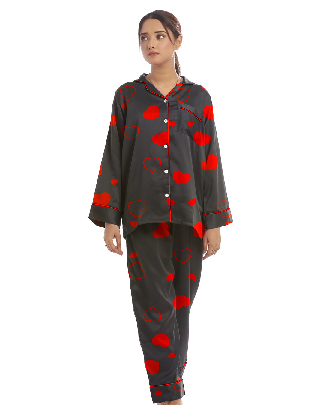 Buy Sajiero Linen Pajama Suit with Scrunchie - Royal Dusk in Pakistan
