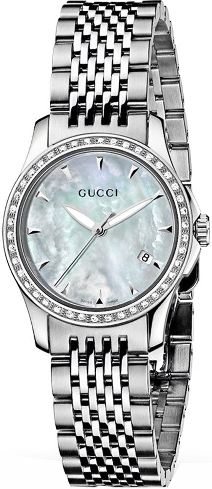 Buy Gucci G Timeless Mother of Pearl Dial with Diamonds Silver Steel Strap Watch for Women - YA126506 in Pakistan