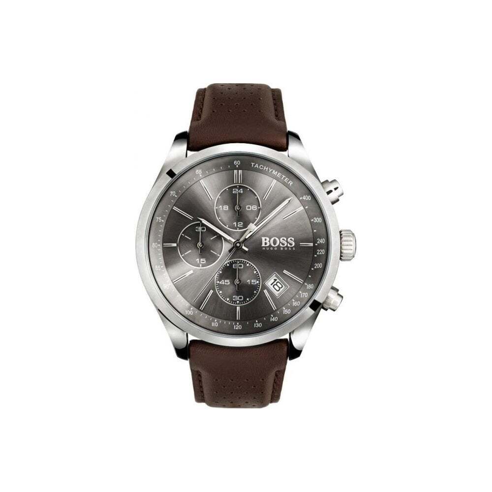 Buy Hugo Boss Mens Chronograph Quartz Leather Strap Grey Dial 44mm Watch - 1513476 in Pakistan