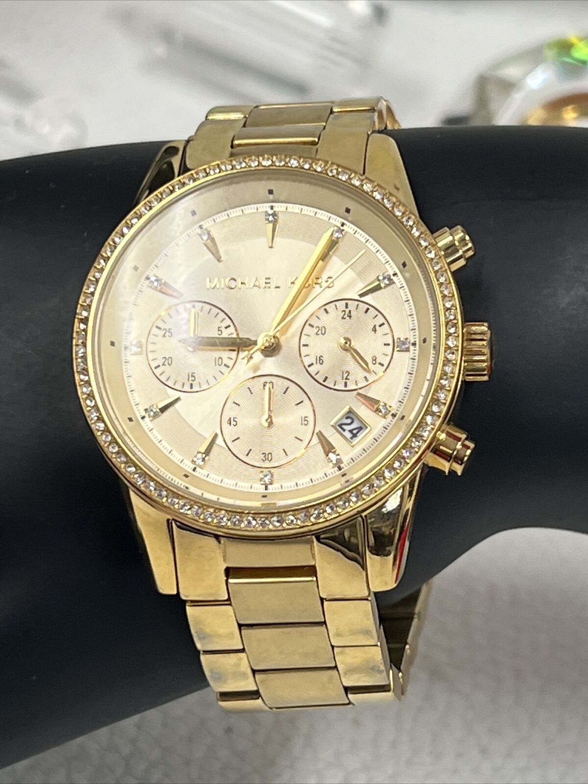 Buy Michael Kors Ritz Chronograph Gold Dial Gold Steel Strap Watch for Women - MK6356 in Pakistan