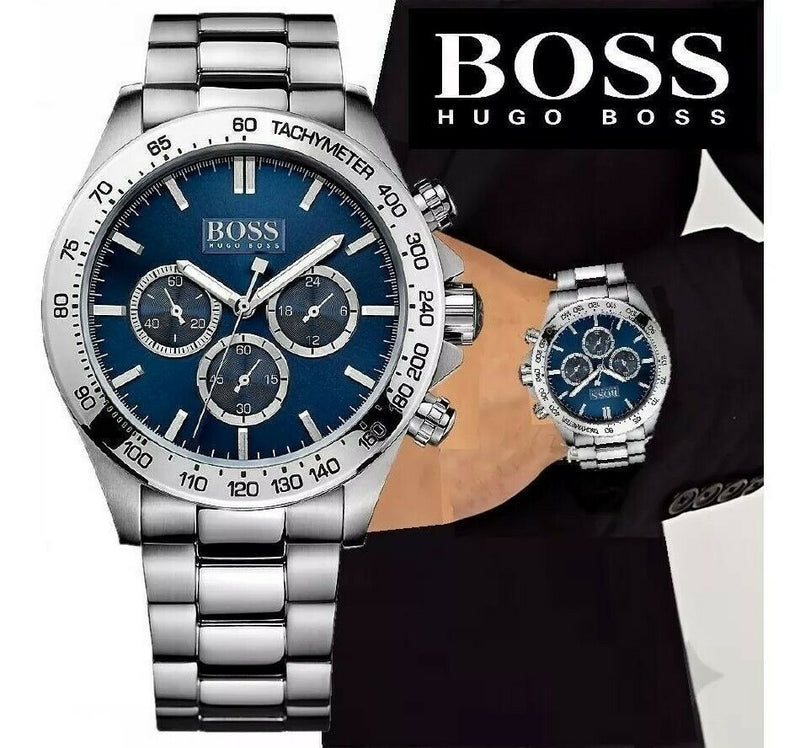 Buy Hugo Boss Mens Chronograph Quartz Stainless Steel Blue Dial 46mm Watch - 1512963 in Pakistan