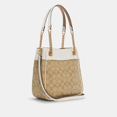 Buy Coach Cammie Chain Signature Canvas Leather Bucket Small Bag - Khaki Chalk in Pakistan