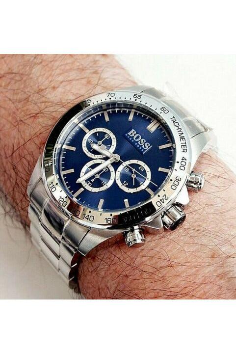 Buy Hugo Boss Mens Chronograph Quartz Stainless Steel Blue Dial 46mm Watch - 1512963 in Pakistan