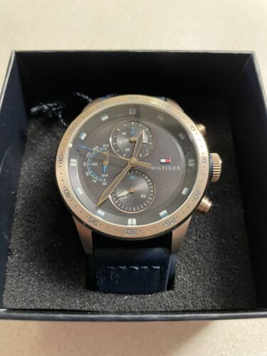 Buy Tommy Hilfiger Mens Quartz Blue Leather Strap Grey Dial 46mm Watch - 1791808 in Pakistan