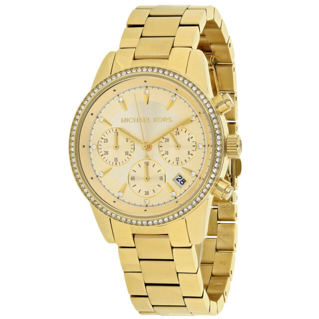 Buy Michael Kors Ritz Chronograph Gold Dial Gold Steel Strap Watch for Women - MK6356 in Pakistan