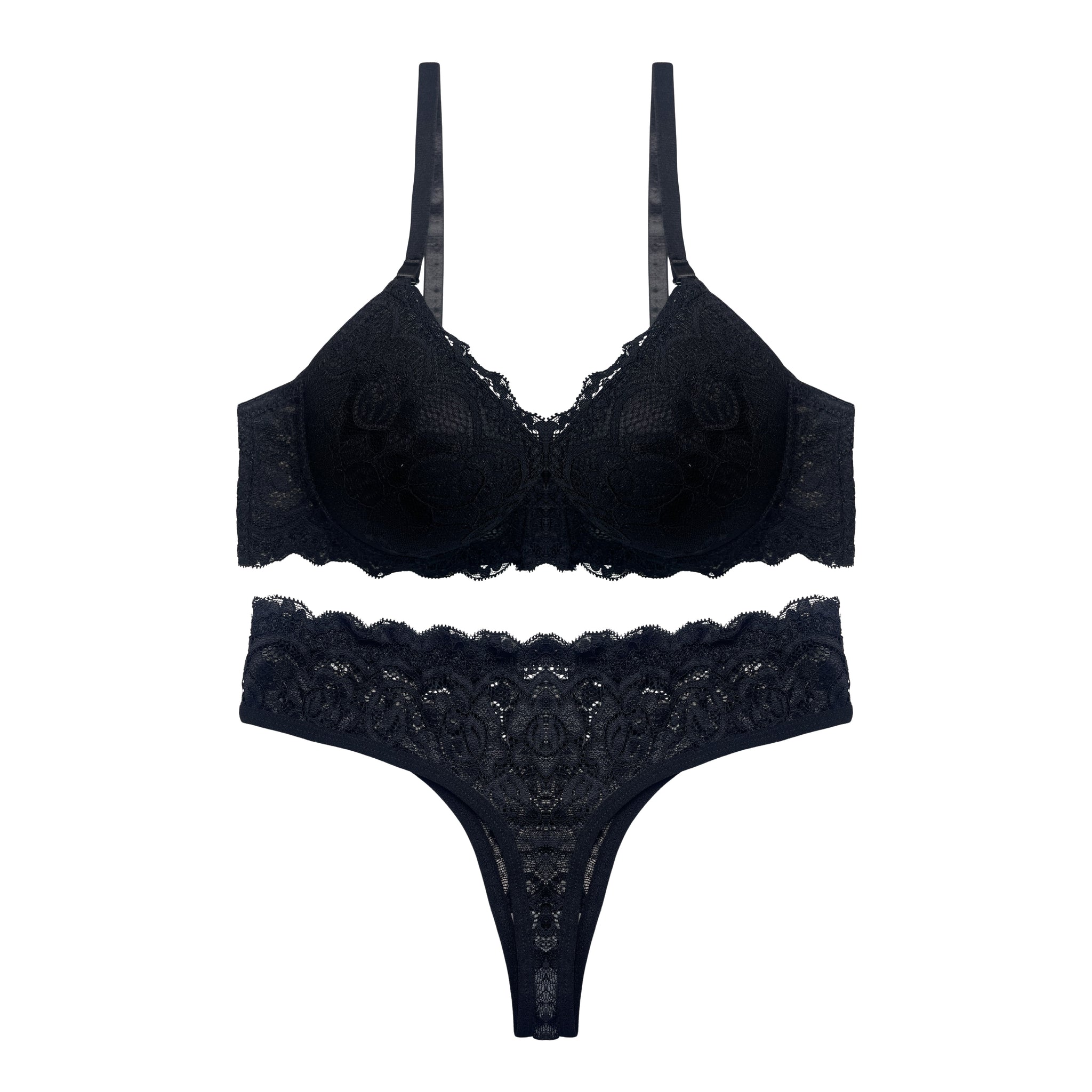 Buy Setbre Lacy Padded Bra and Panty Set Black in Pakistan